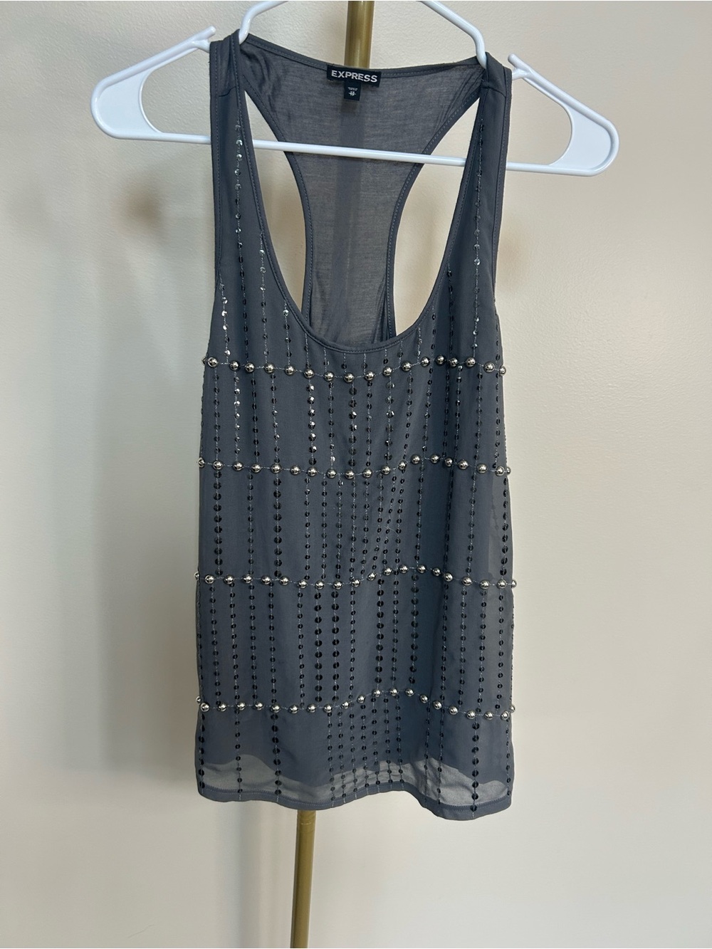 Express Charcoal Beaded Racerback Tank